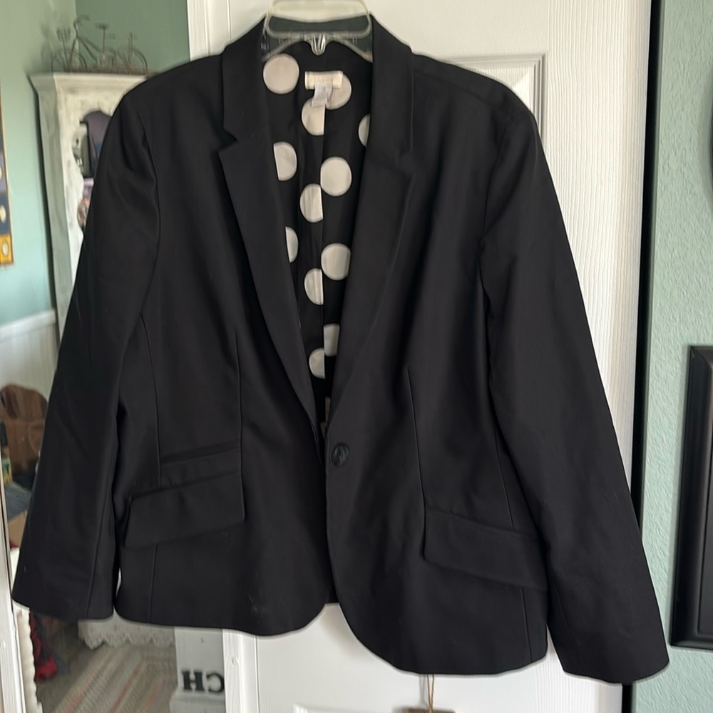Chicos black blazer jacket size 3 Polkadot lining.  Price firm